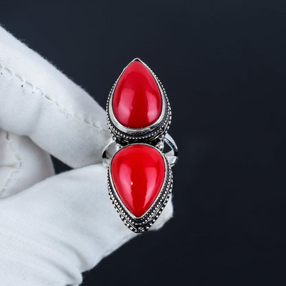 Red Coral Gemstone Ring