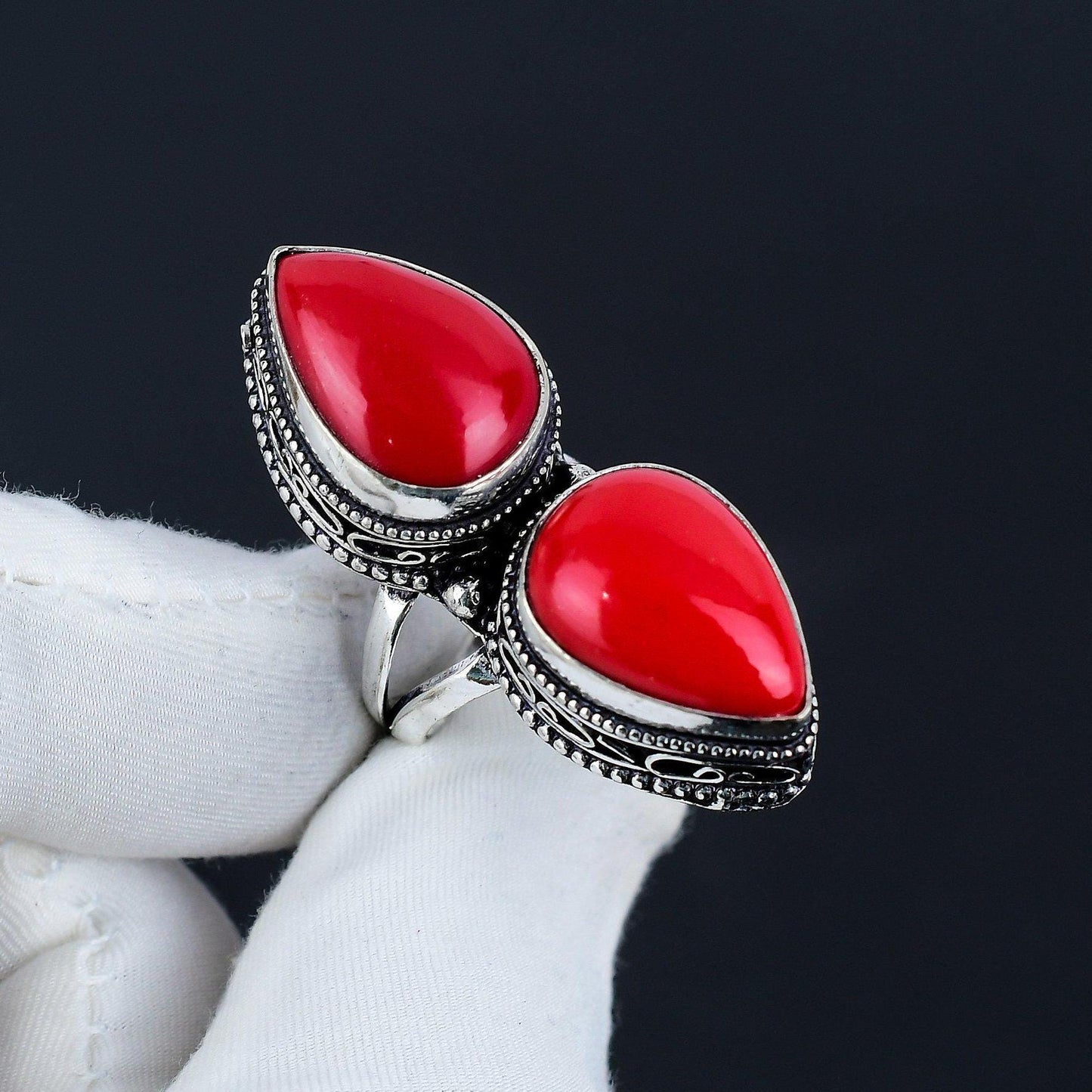 Red Coral Gemstone Ring