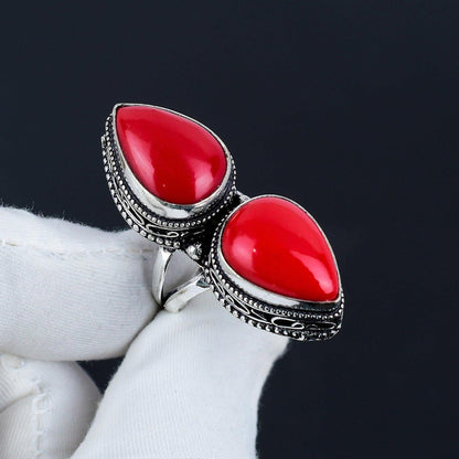 Red Coral Gemstone Ring