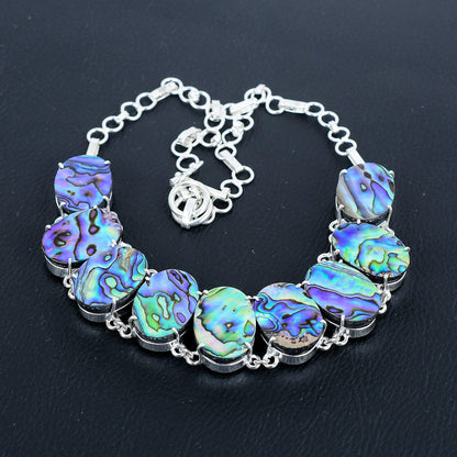 Blue-Green Abalone Shell Silver Necklace