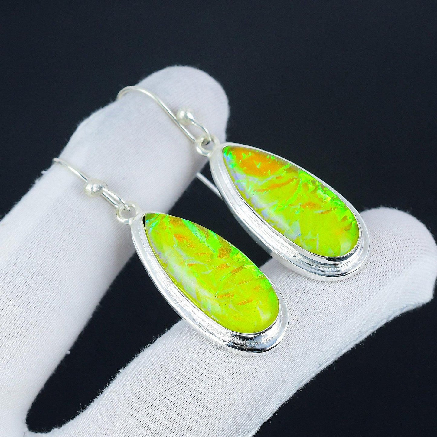 Yellow Australian Triplet Opal Sterling Silver Earrings