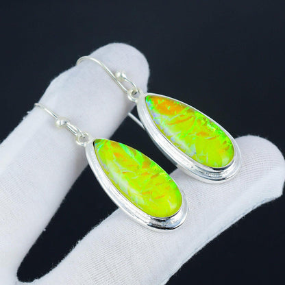 Yellow Australian Triplet Opal Sterling Silver Earrings