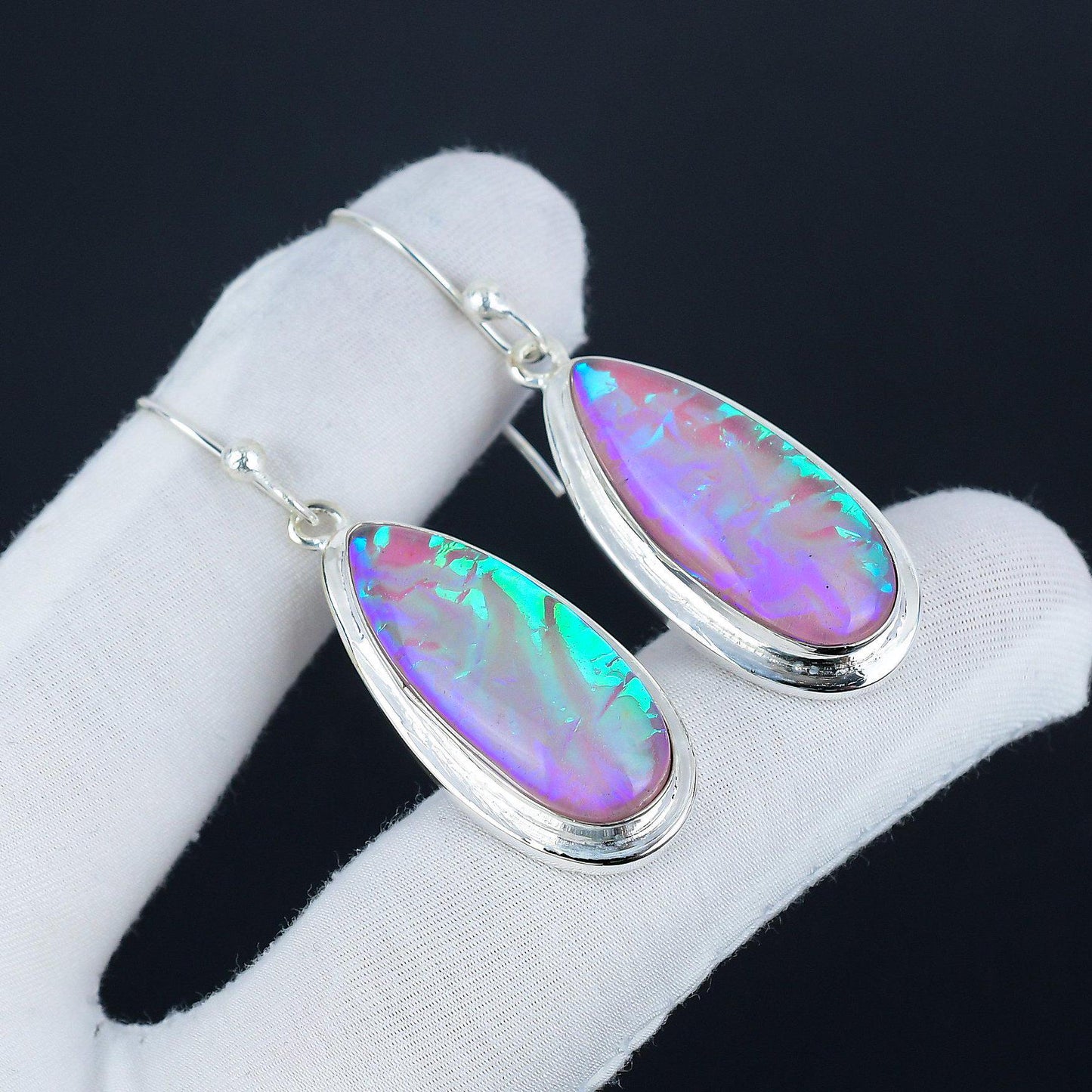 Purple Australian Opal Gemstone Earrings