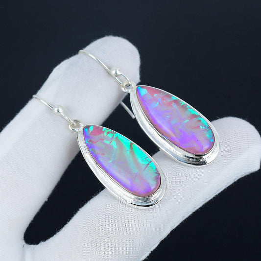 Purple Australian Opal Gemstone Earrings