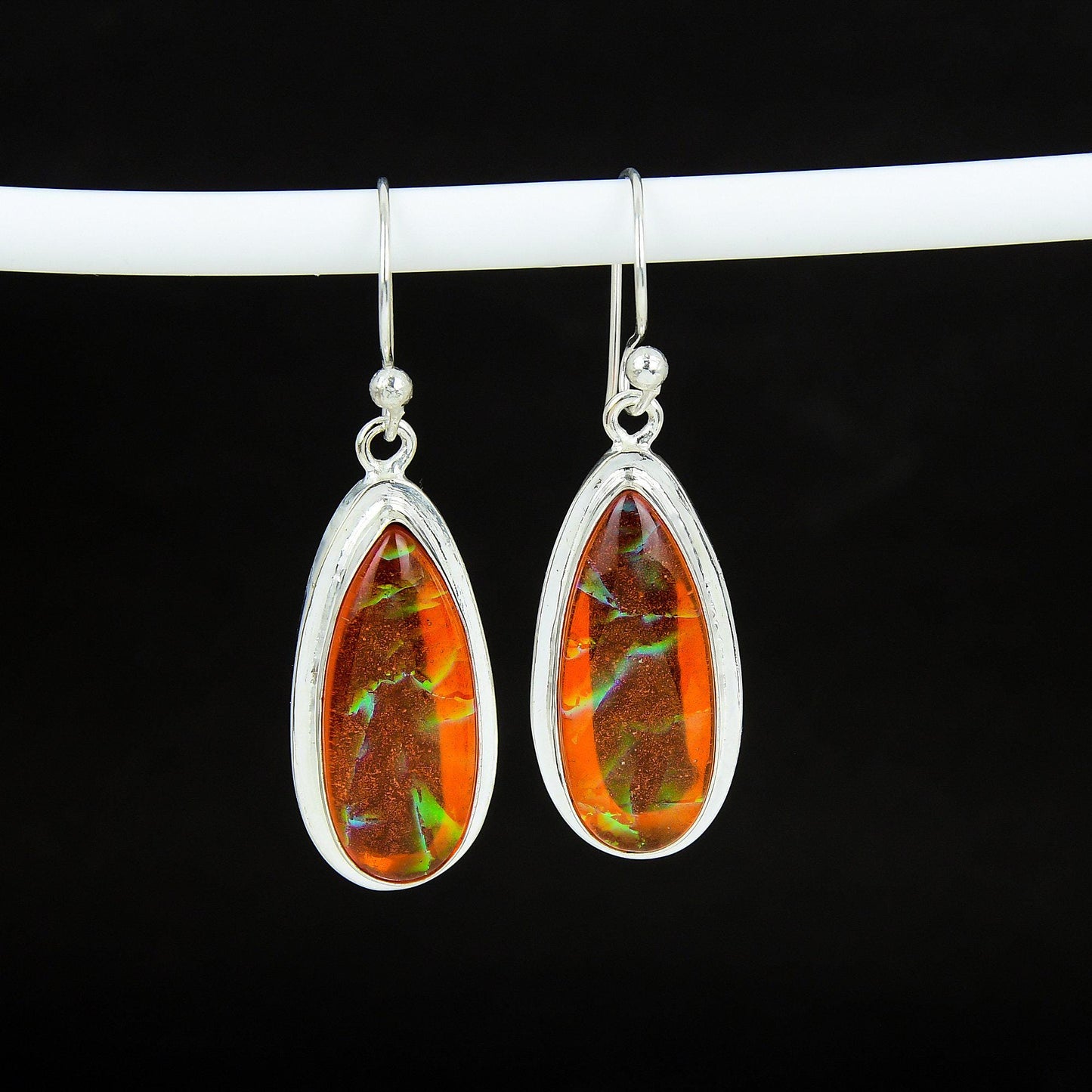 Orange Opal Gemstone Sterling Silver Earrings