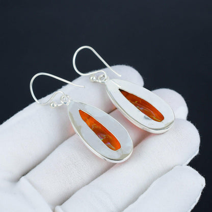 Orange Opal Gemstone Sterling Silver Earrings