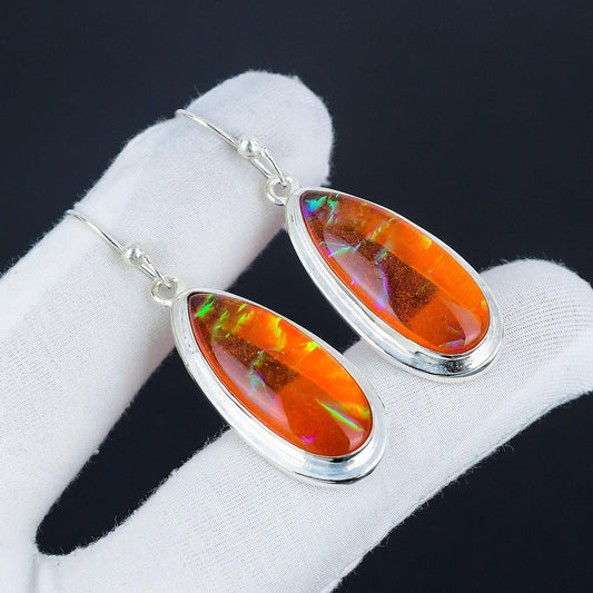 Orange Opal Gemstone Sterling Silver Earrings