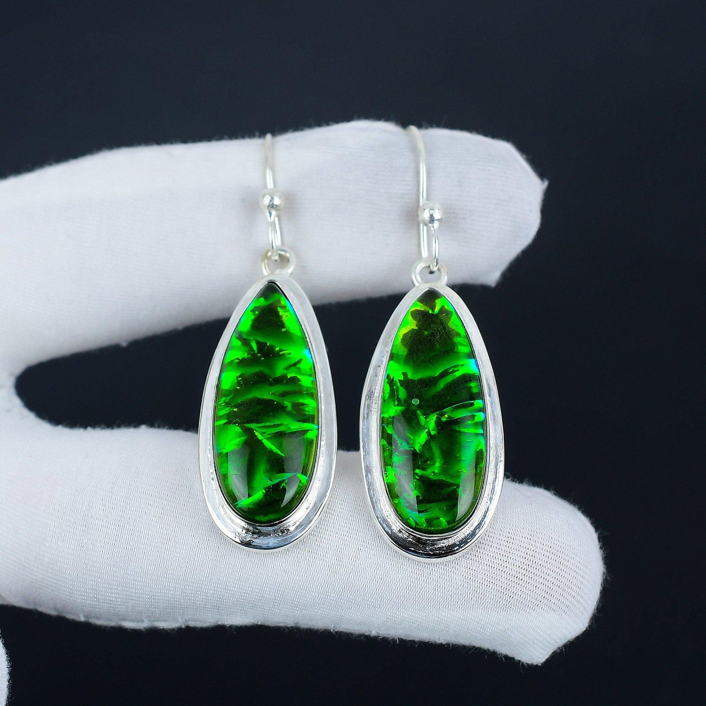 Green Australian Opal Gemstone Earrings