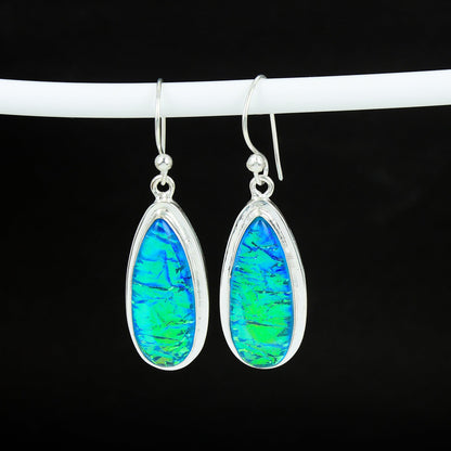 Blue Australian Triplet Opal Silver Earrings