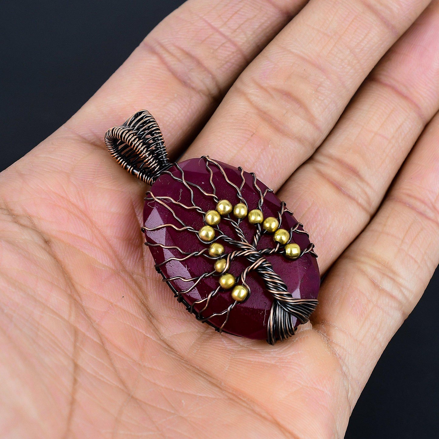 Red Ruby Gemstone Tree of Life Pendant