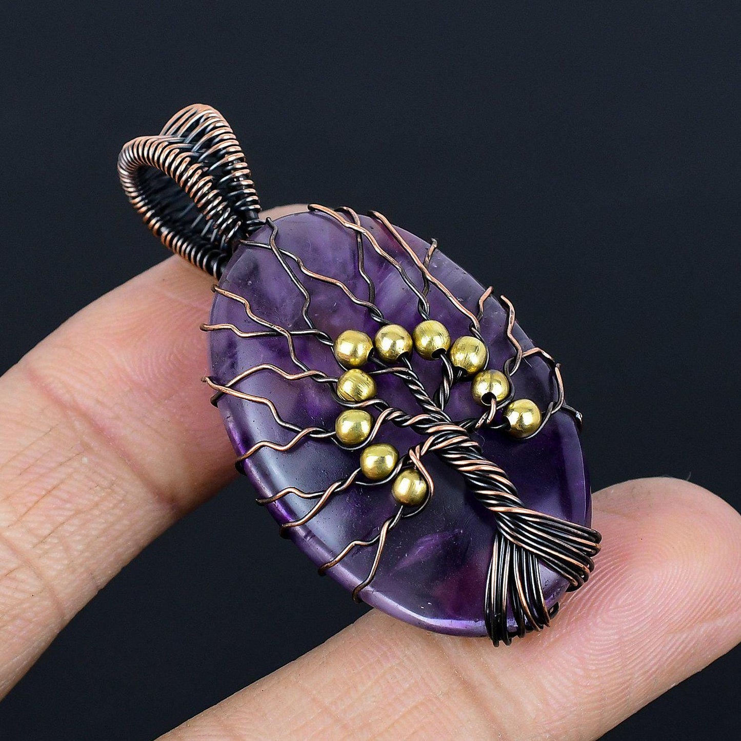 Purple Amethyst Gemstone Tree of Life Pendant