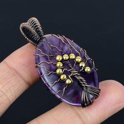 Purple Amethyst Gemstone Tree of Life Pendant
