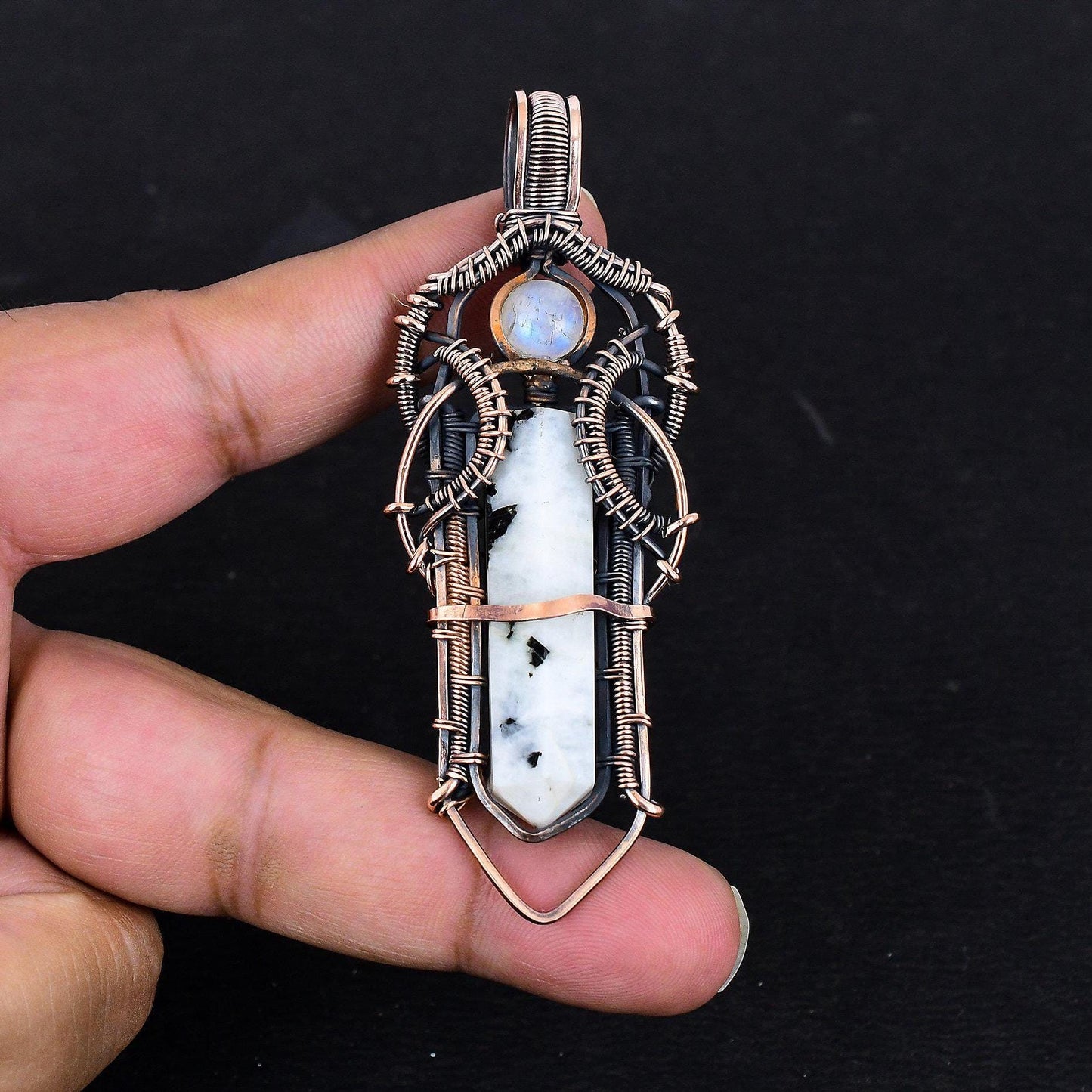 White Moonstone Gemstone Copper Wire Pendant