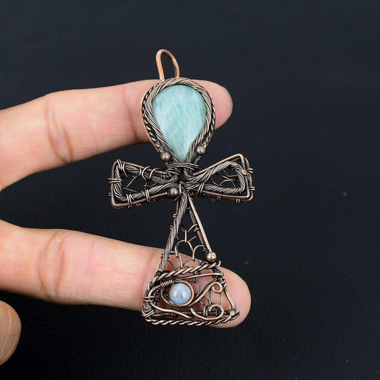 Green Amazonite Gemstone Ankh Pendant