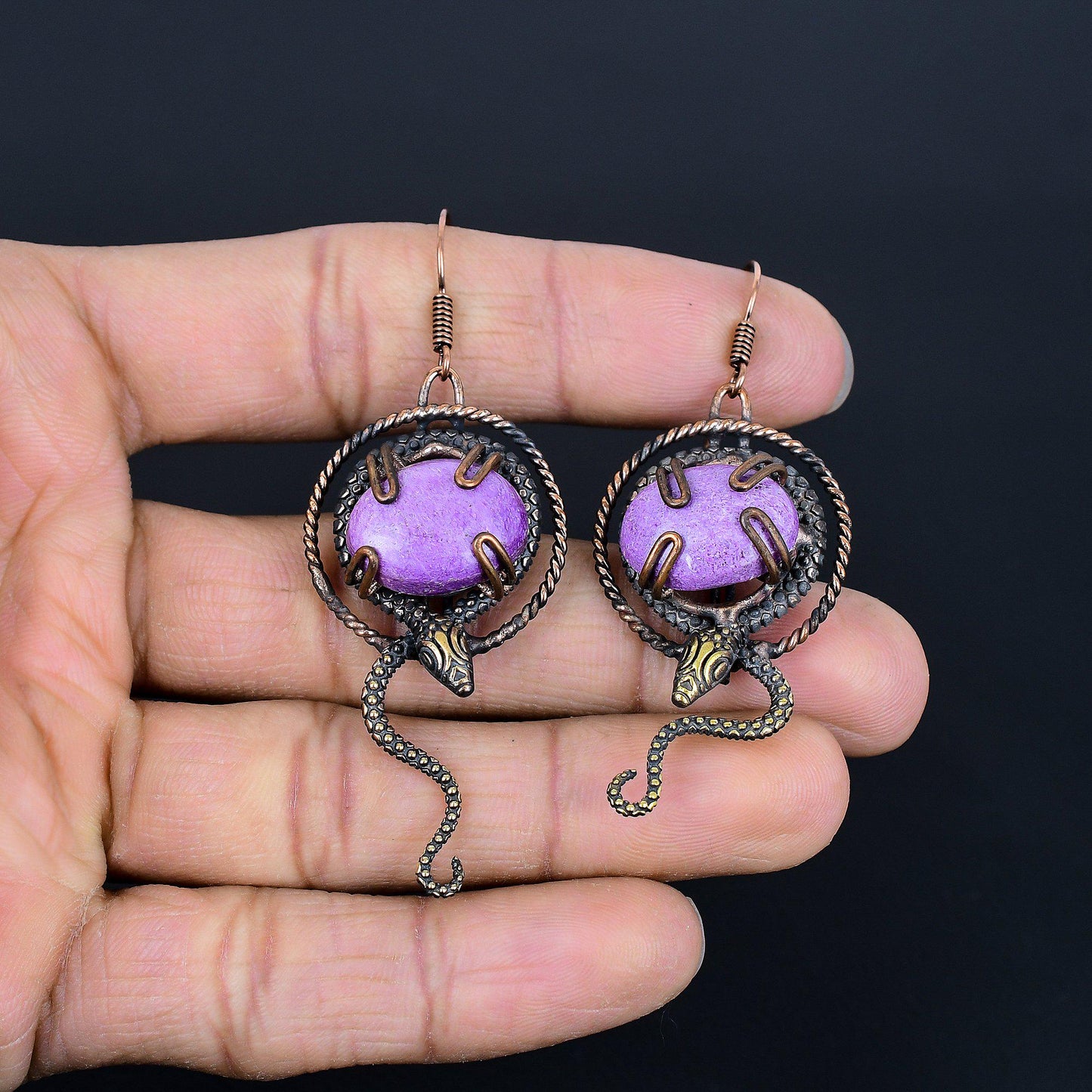 Purple Purpurite Gemstone Dangle Earrings