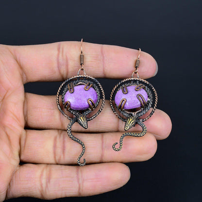Purple Purpurite Gemstone Dangle Earrings