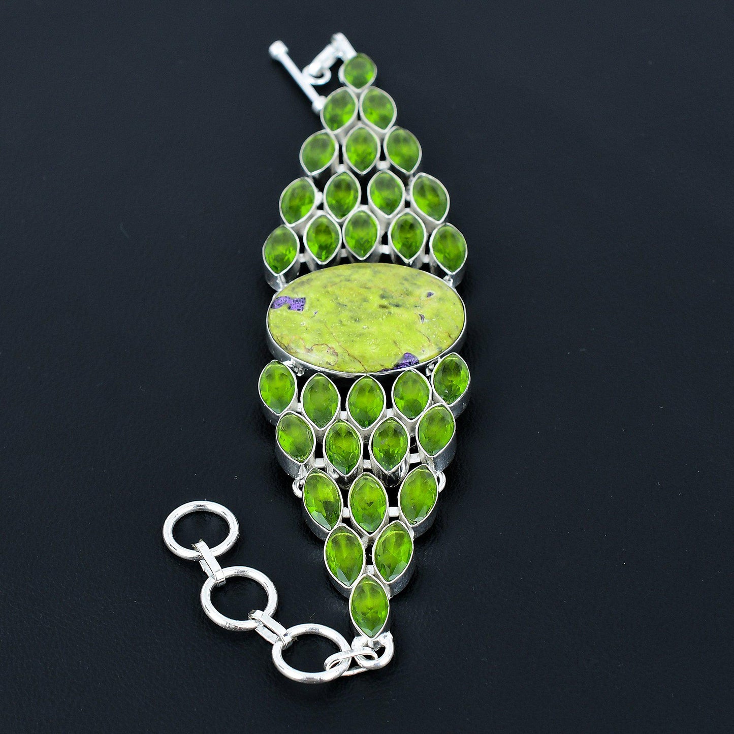 Purple Stichtite & Green Peridot Gemstone Bracelet