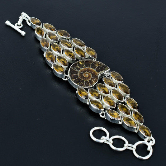 Brown Smoky Topaz Gemstone Ammonite Bracelet