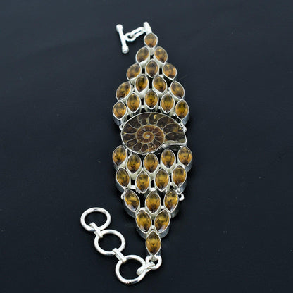 Brown Smoky Topaz Gemstone Ammonite Bracelet