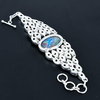 Rainbow Calsilica & Blue Topaz Gemstone Bracelet
