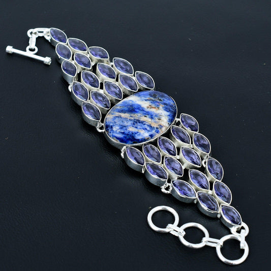 Blue Sodalite & Purple Amethyst Gemstone Bracelet
