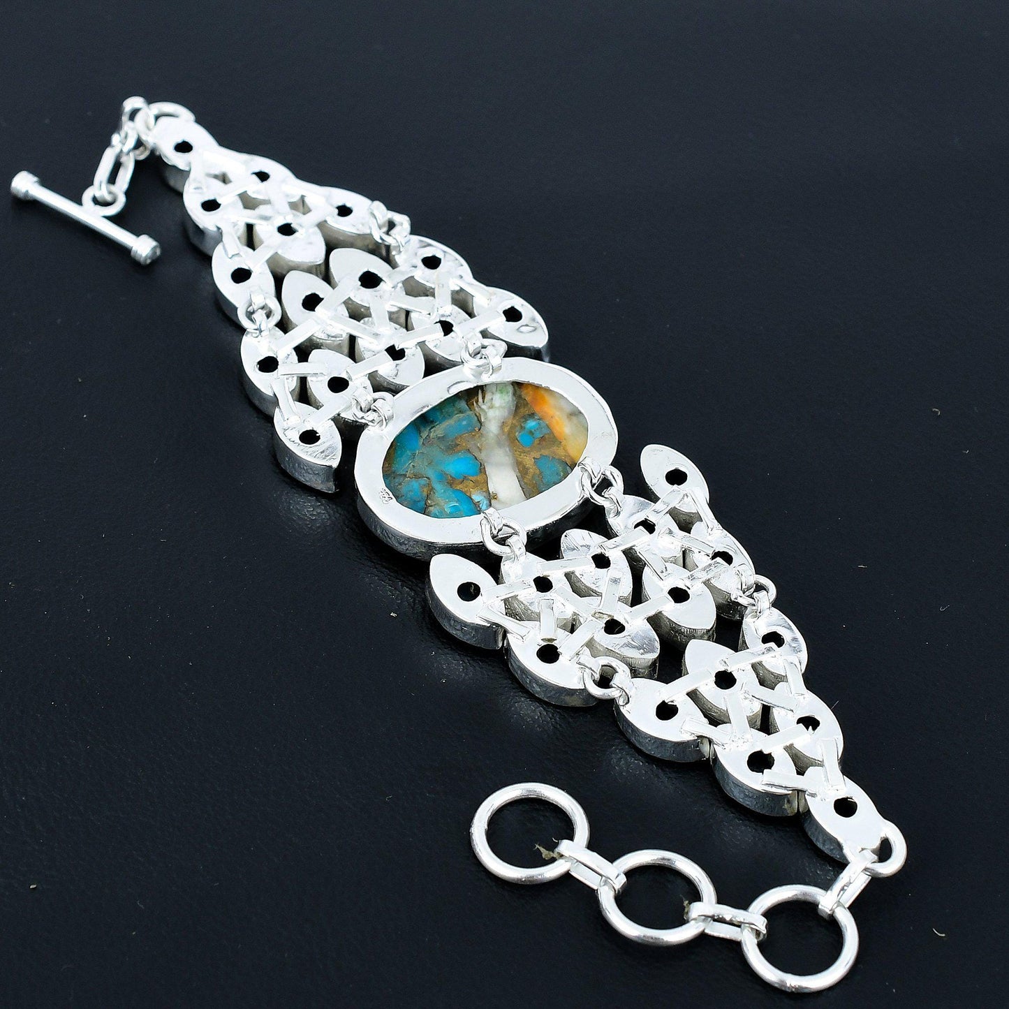 Orange Spiny Oyster & Blue Topaz Gemstone Bracelet