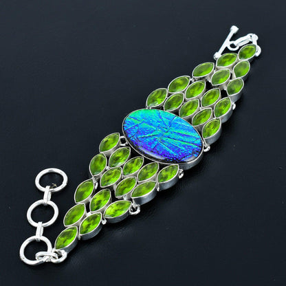 Fiery Orange Opal & Green Peridot Gemstone Bracelet