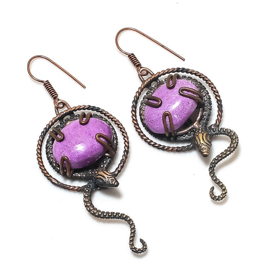 Purple Purpurite Gemstone Dangle Earrings