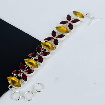 Yellow Citrine & Red Garnet Gemstone Bracelet