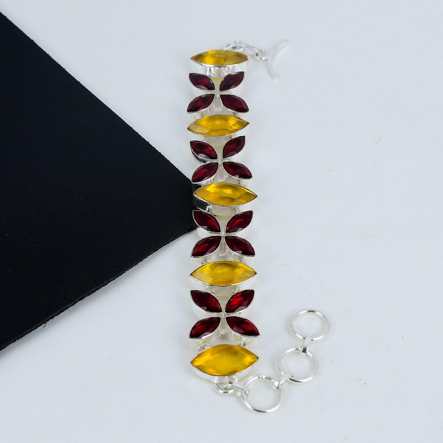 Yellow Citrine & Red Garnet Gemstone Bracelet
