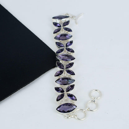 Purple Amethyst Gemstone Sterling Silver Bracelet