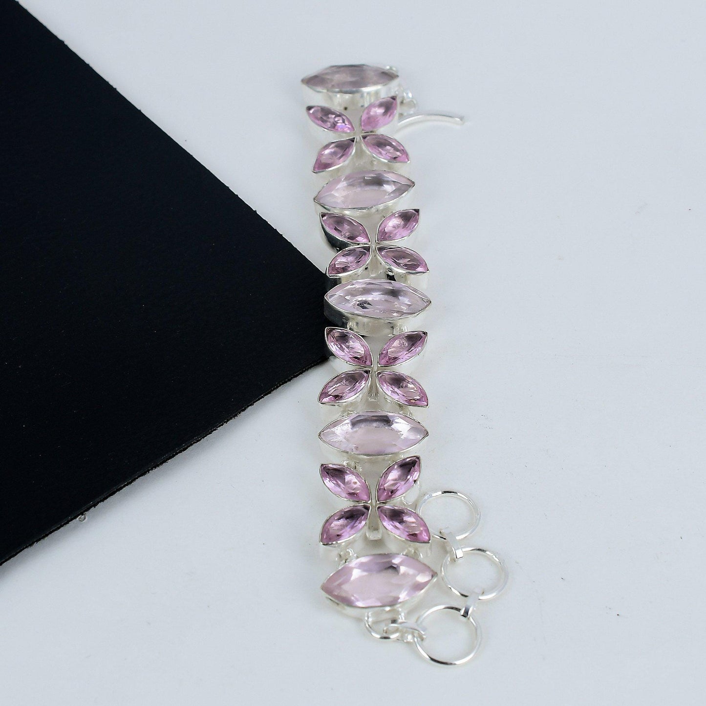 Pink Kunzite Gemstone Sterling Silver Bracelet
