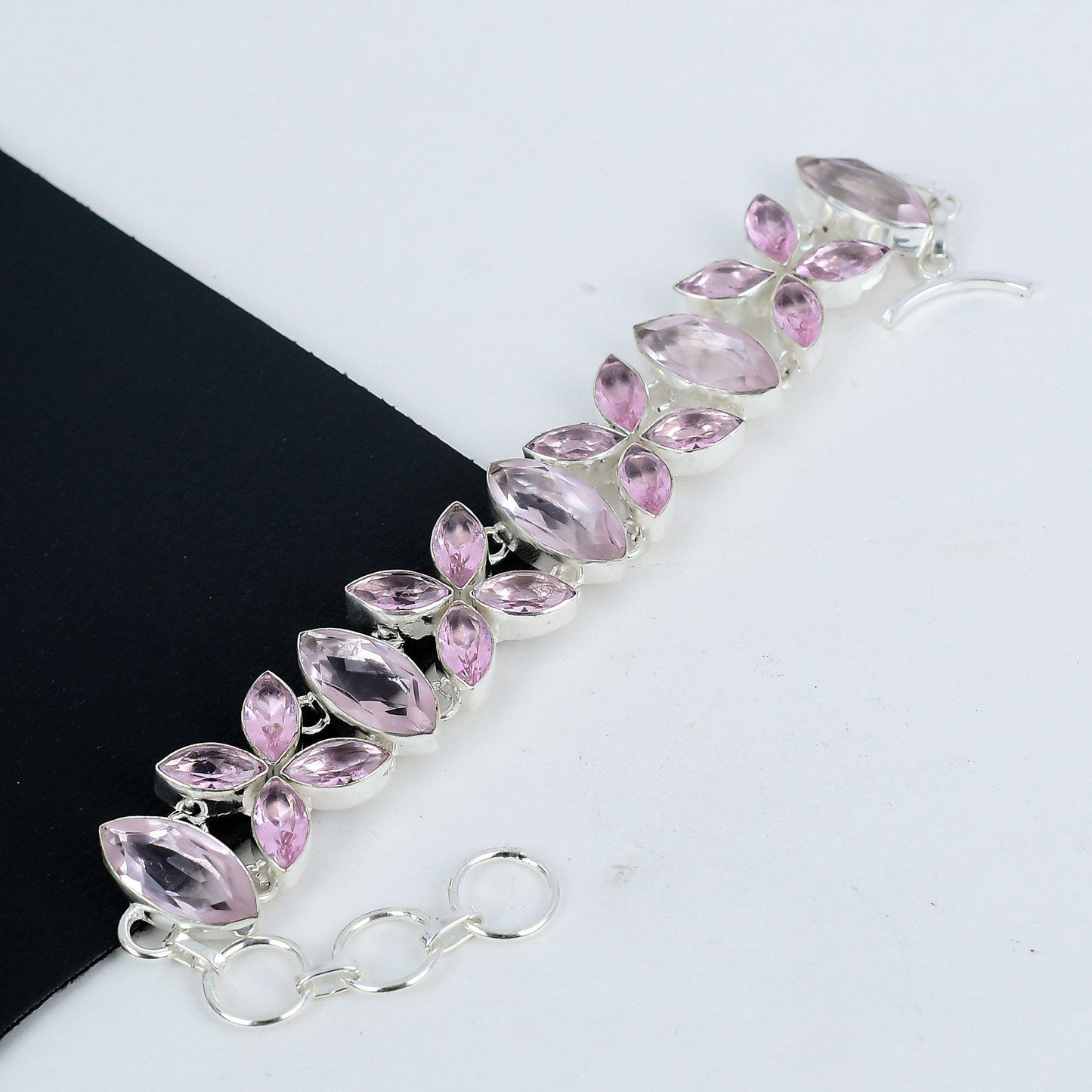 Pink Kunzite Gemstone Sterling Silver Bracelet