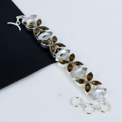White & Smoky Topaz Gemstone Sterling Silver Bracelet