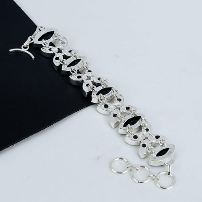 Black Spinel and White Topaz Gemstone Sterling Silver Bracelet