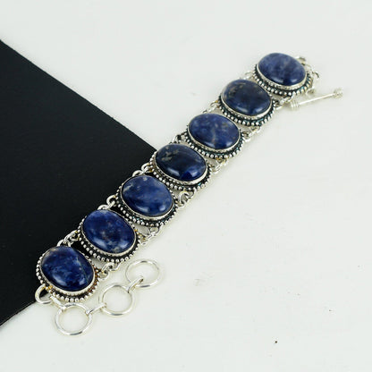 Blue Sodalite Sterling Silver Bracelet