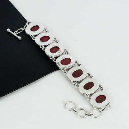 Red Coral Gemstone Sterling Silver Bracelet
