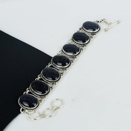 Natural Blue Sunstone Sterling Silver Bracelet
