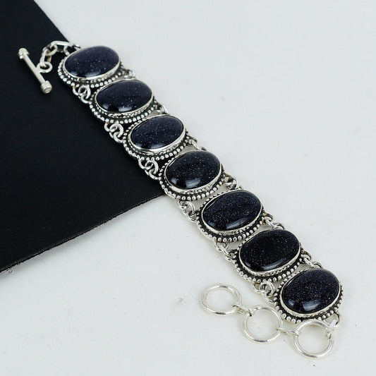 Natural Blue Sunstone Sterling Silver Bracelet