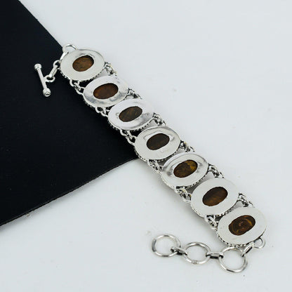 Brown Tiger Eye Sterling Silver Bracelet