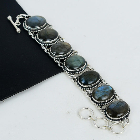 Blue Flash Labradorite Sterling Silver Bracelet
