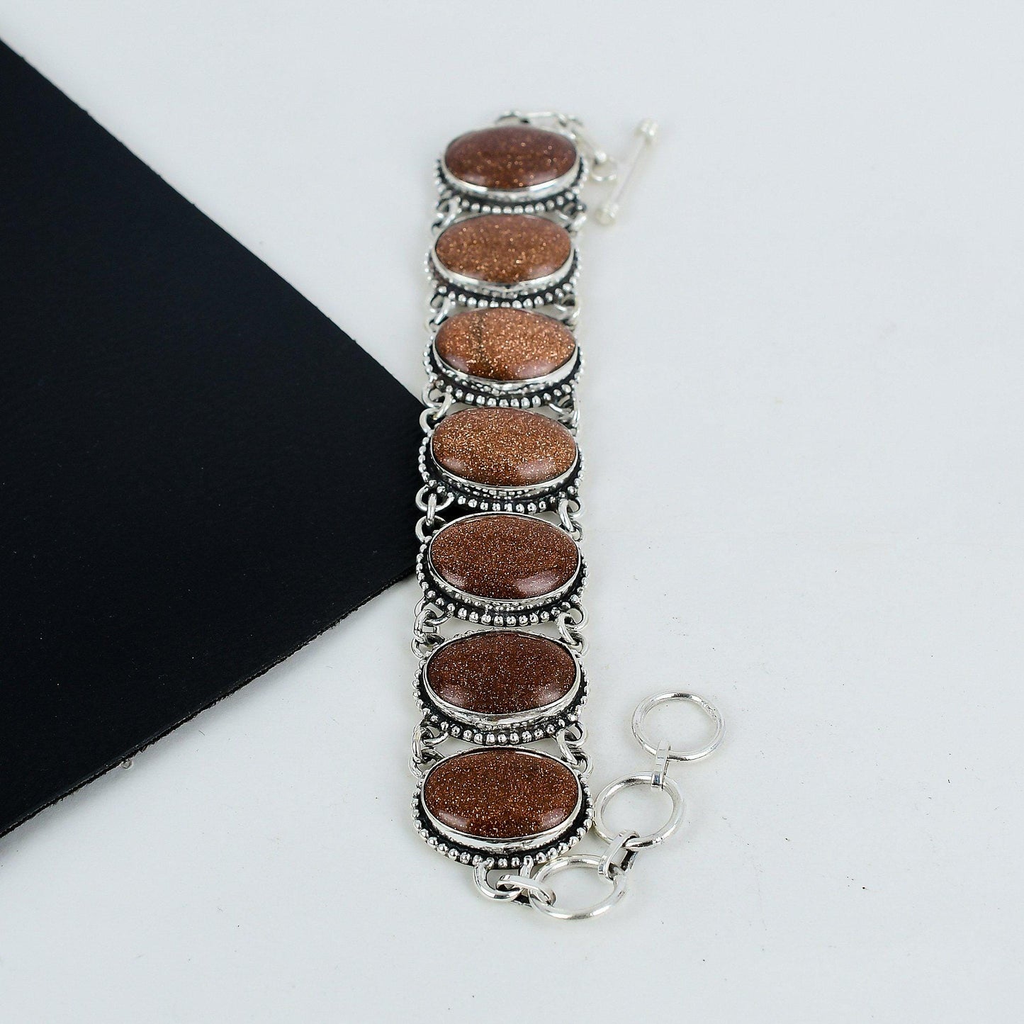 Orange Sunstone Sterling Silver Bracelet