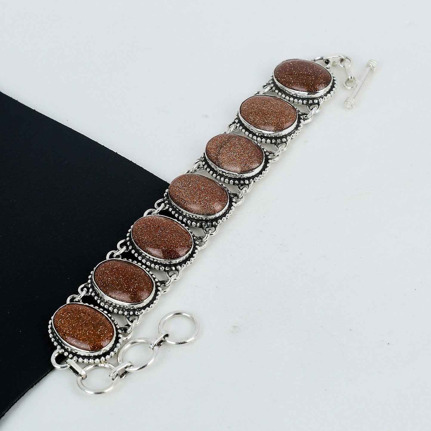 Orange Sunstone Sterling Silver Bracelet