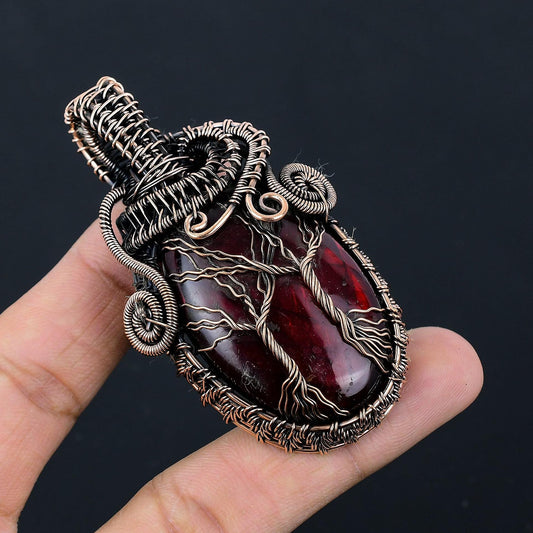 Red Flash Labradorite Gemstone Double Tree of Life Pendant