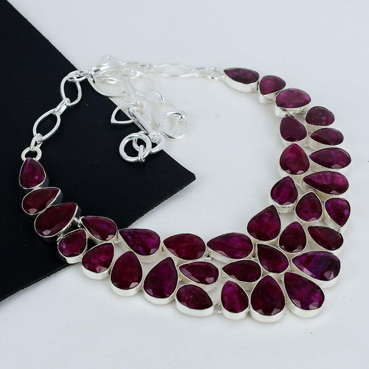 Red Kashmir Ruby Sterling Silver Necklace