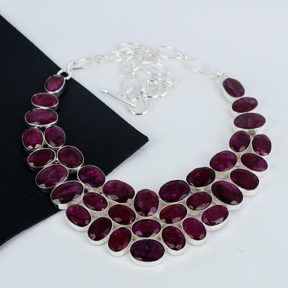 Red Ruby Sterling Silver Necklace