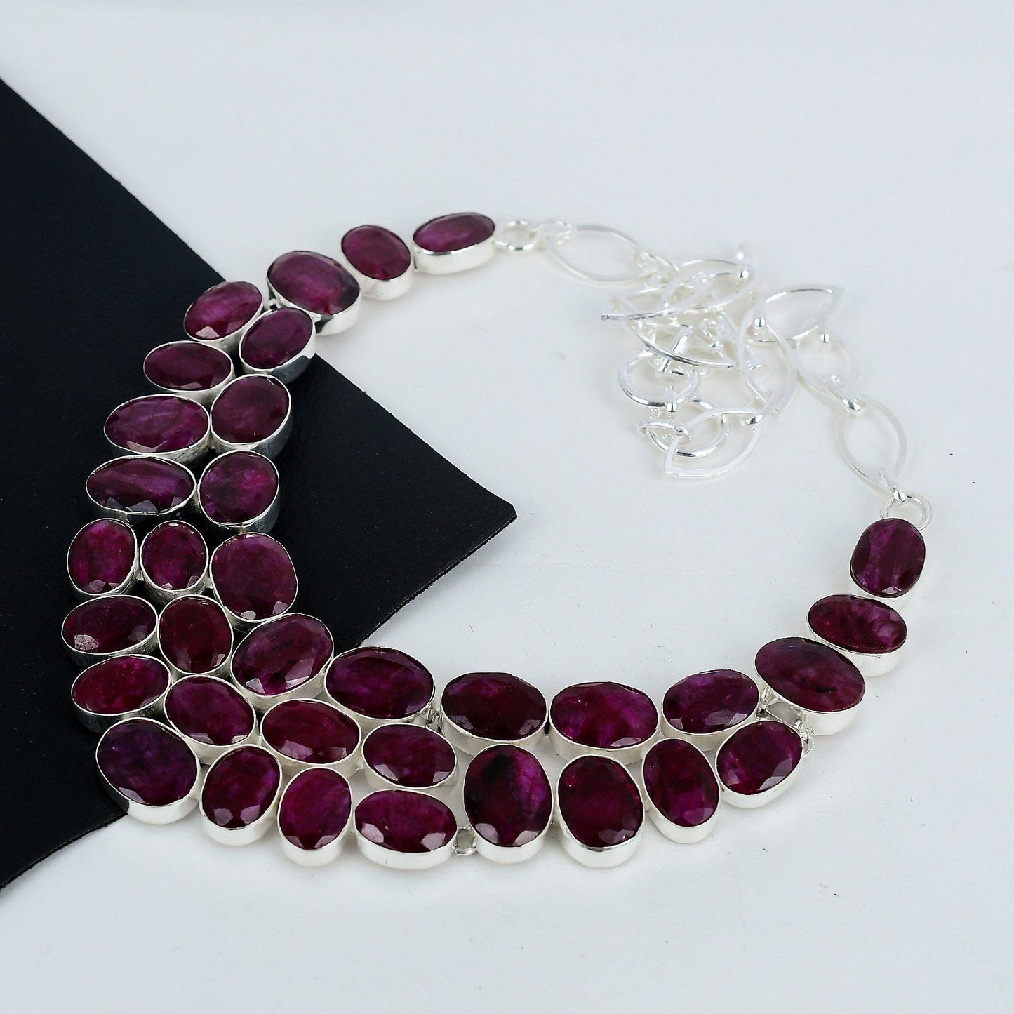 Red Ruby Sterling Silver Necklace
