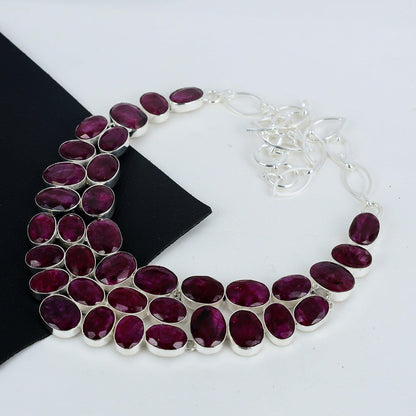 Red Ruby Sterling Silver Necklace