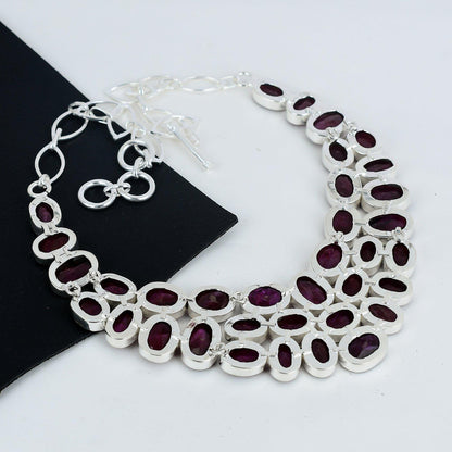 Red Ruby Sterling Silver Necklace