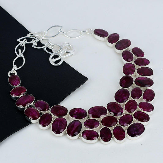 Red Ruby Sterling Silver Necklace